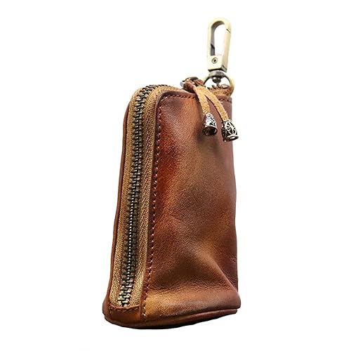 MiOYOOW Münzbeutel aus Leder mit Reißverschluss, Ledergeldbeutel Mittelalterlicher Münz Organizer, Mini Portemonnaie Tragbarer Vintage Wechselhalter für Bargeld Schlüssel Münzen von MiOYOOW