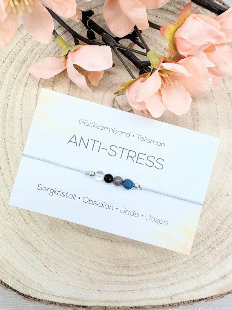 Anti-stress Edelstein Macramé Armband Bergkristall Obsidian Jade Jaspis Ca. Ø 4 Mm Glücksbringer Kraft Erholung Mac031.1 von MiPerlaDesign