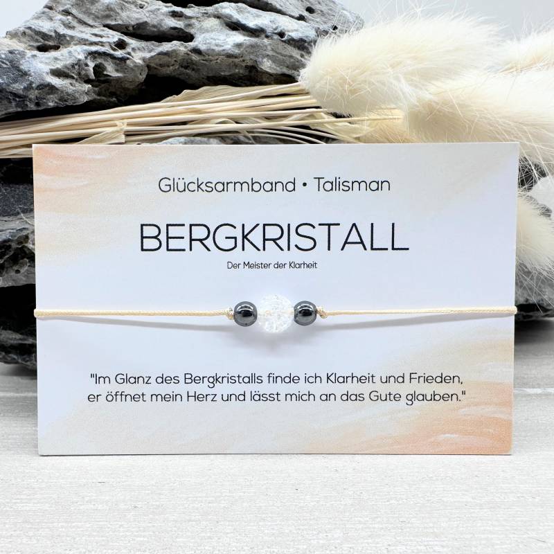 Bergkristall & Hämatit Edelstein Macramé Armband Ø 6 Mm + 4 Glücksbringer Talisman Harmonie Masterhealer Kraft Mac050.2 von MiPerlaDesign