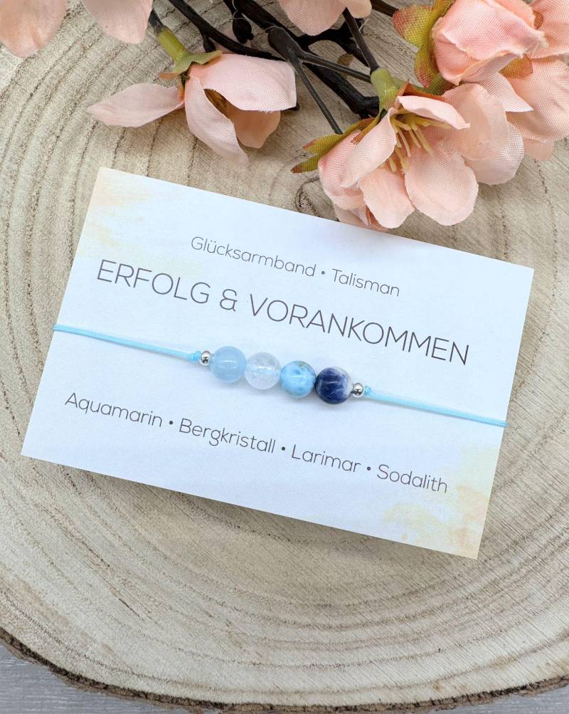 Erfolg & Vorankommen Edelstein Macramé Armband Aquamarin Bergkristall Larimar Sodalith Ca. Ø 6 Mm Glücksbringer Talisman von MiPerlaDesign