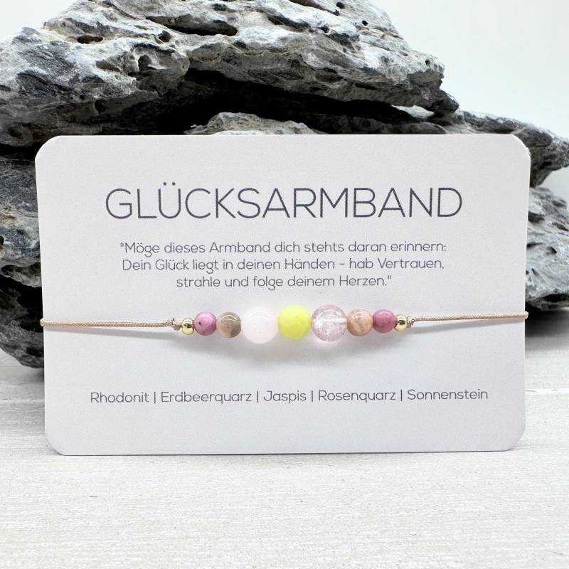 Glücksarmband Edelstein Macramé Armband Rhodonit Erdbeerquarz Jaspis Rosenquarz Sonnenstein Ø 6+4 Mm Mac046.2 von MiPerlaDesign