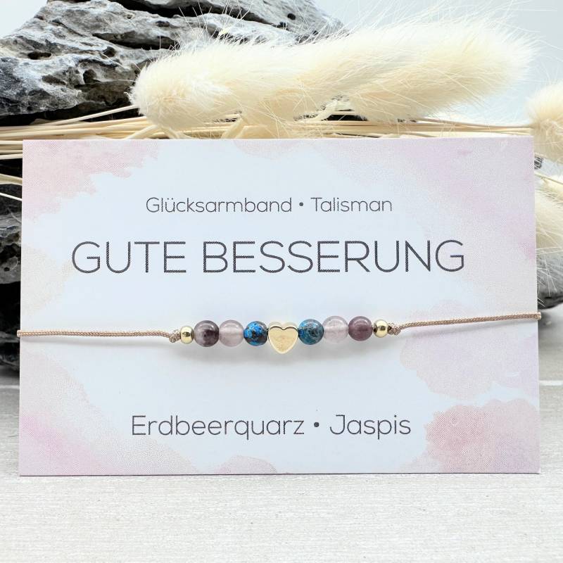 Gute Besserung Edelstein Macramé Armband Erdbeerquarz Jaspis Ø 4 Mm Glücksbringer Talisman Mitbringsel Gesundheit Genesung von MiPerlaDesign