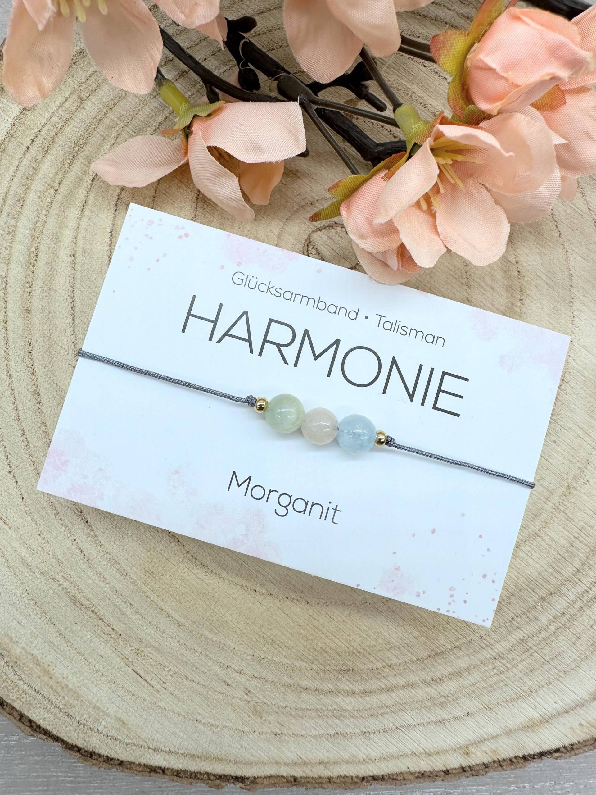 Harmonie Edelstein Macramé Armband Morganit Ca. Ø 6 Mm Glücksbringer Talisman Emotionale Balance Liebe Art.-Nr. Mac011 von MiPerlaDesign
