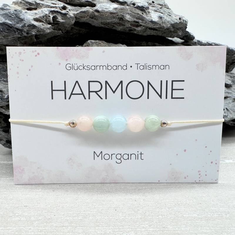 Harmonie Edelstein Macramé Armband Morganit Ca. Ø 6 Mm Glücksbringer Talisman Emotionale Balance Liebe Art.-Nr. Mac011.1 von MiPerlaDesign