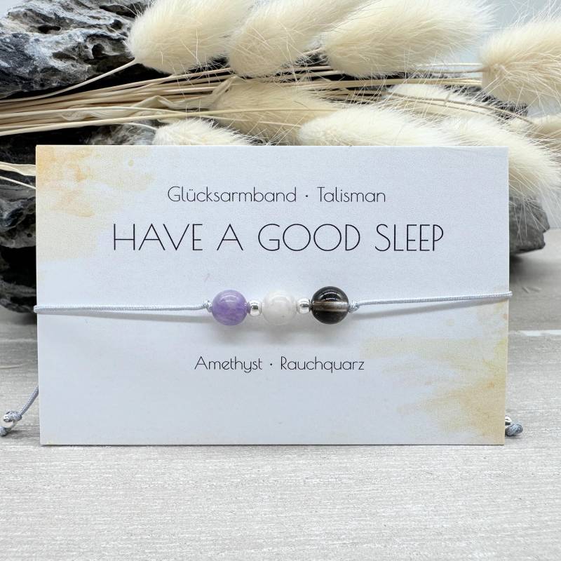 Have A Good Sleep Edelstein Macramé Armband Amethyst Rauchquarz Ø 6mm Glücksbringer Talisman Träume Schlafprobleme von MiPerlaDesign