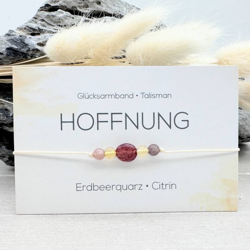 Hoffnung Edelstein Macramé Armband Citrin Erdbeerquarz Nugget Ca. Ø 6 Mm Glücksbringer Talisman Mutmacher Freude Mac035.2 von MiPerlaDesign