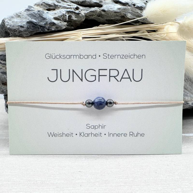 Jungfrau Edelstein Macramé Armband Saphir Ø 6 Mm Hämatit 4 Sternzeichen Glücksarmband von MiPerlaDesign