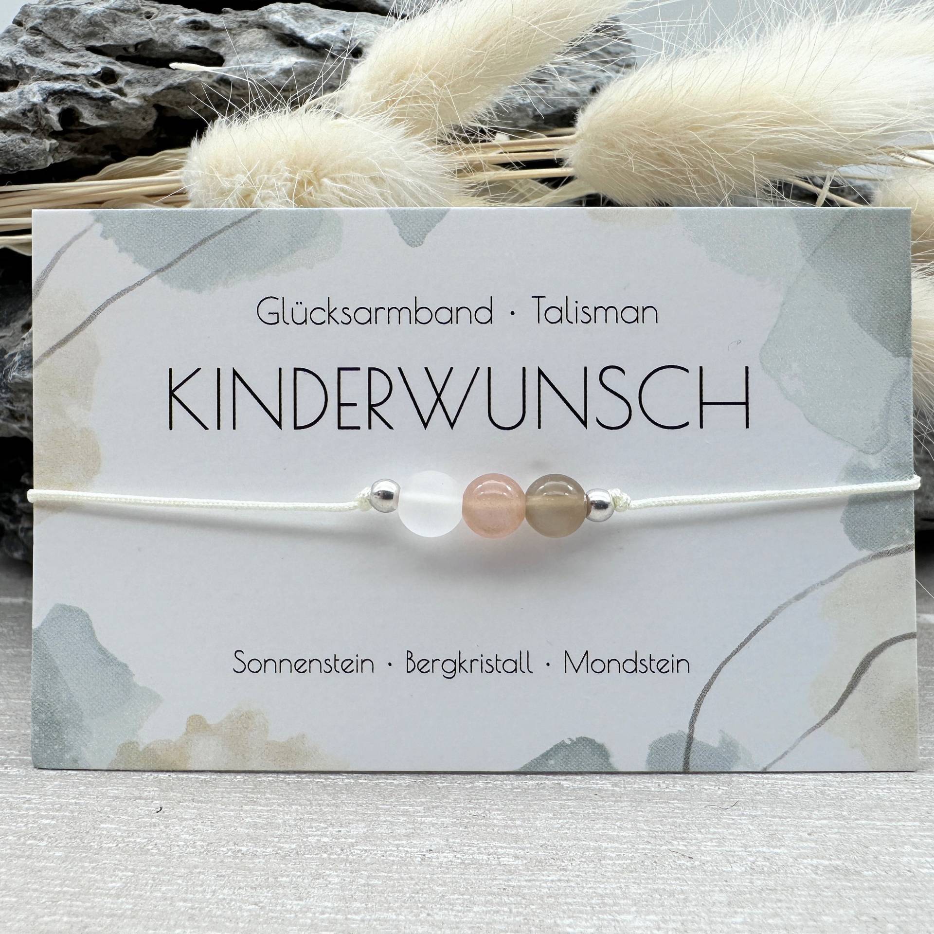 Kinderwunsch Edelstein Macramé Armband Sonnenstein Bergkristall Mondstein Ø Ca. 6mm Glücksbringer Talisman Mommy To Be von MiPerlaDesign