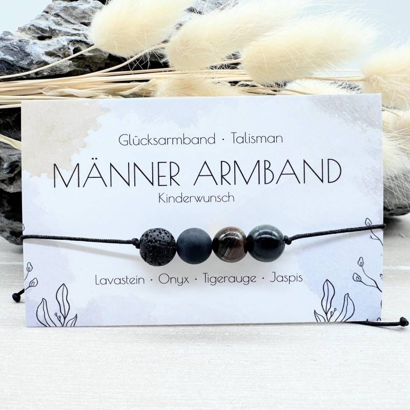 Kinderwunsch Männer Edelstein Macramé Armband Lavastein Onyx Tigerauge Jaspis Ø Ca. 8mm Glücksbringer Talisman Daddy To Be von MiPerlaDesign