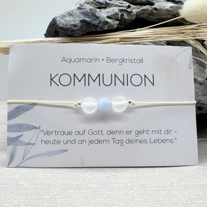 Kommunion Edelstein Macramé Armband Aquamarin Bergkristall Ø 6 Mm Geschenkidee Mac042 von MiPerlaDesign