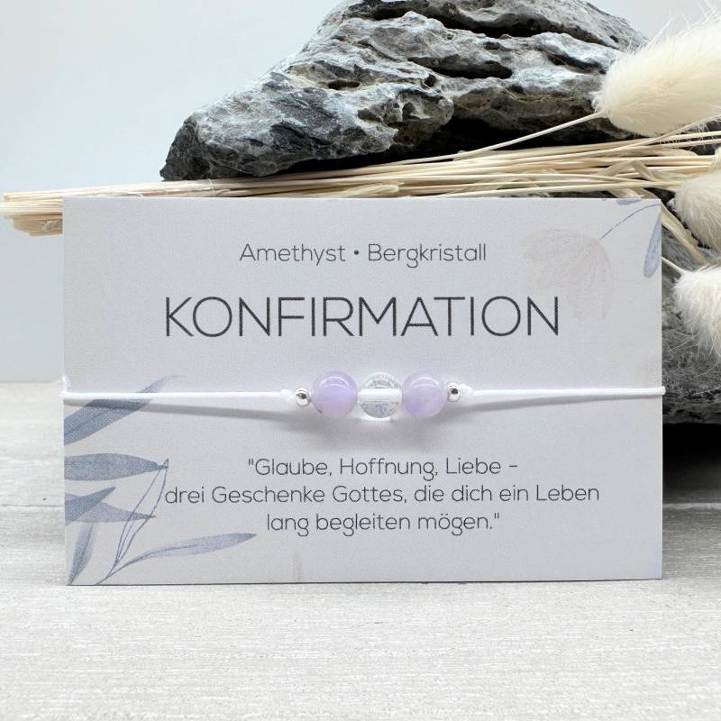 Konfirmation Edelstein Macramé Armband Amethyst Bergkristall Ø 6 Mm Geschenkidee Mac043 von MiPerlaDesign