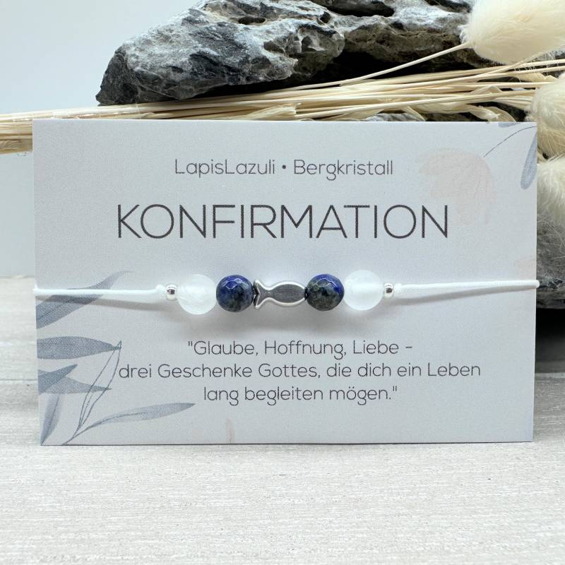 Konfirmation Edelstein Macramé Armband Lapislazuli Bergkristall Fisch Ø 6 Mm Geschenkidee Mac045.1 von MiPerlaDesign