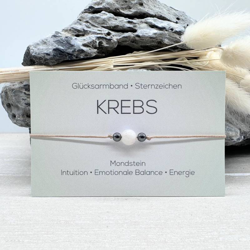 Krebs Edelstein Macramé Armband Mondstein Ø 6 Mm Hämatit 4 Sternzeichen Glücksarmband von MiPerlaDesign