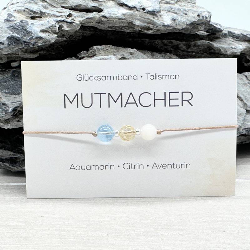 Mutmacher Edelstein Macramé Armband Aquamarin Citrin Aventurin Ø 6 Mm Glücksbringer Talisman Lebensfreude Art.-Nr.mac004.1 von MiPerlaDesign