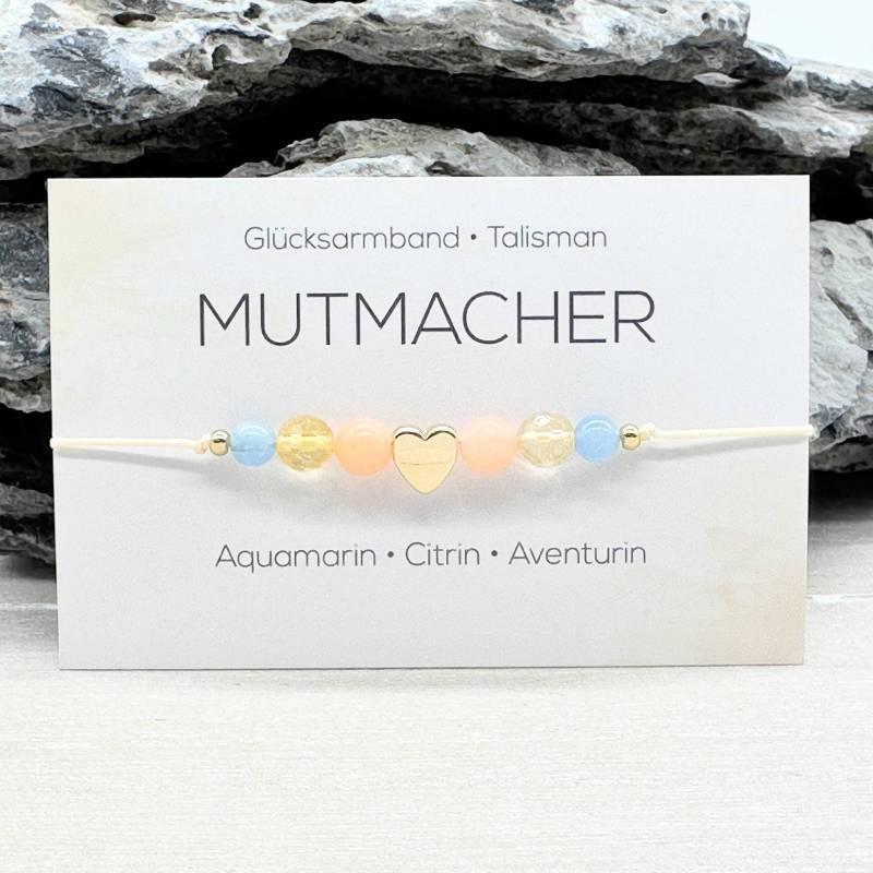 Mutmacher Edelstein Macramé Armband Aquamarin Citrin Aventurin Ø 6 Mm Glücksbringer Talisman Lebensfreude Art.-Nr.mac004.2 von MiPerlaDesign