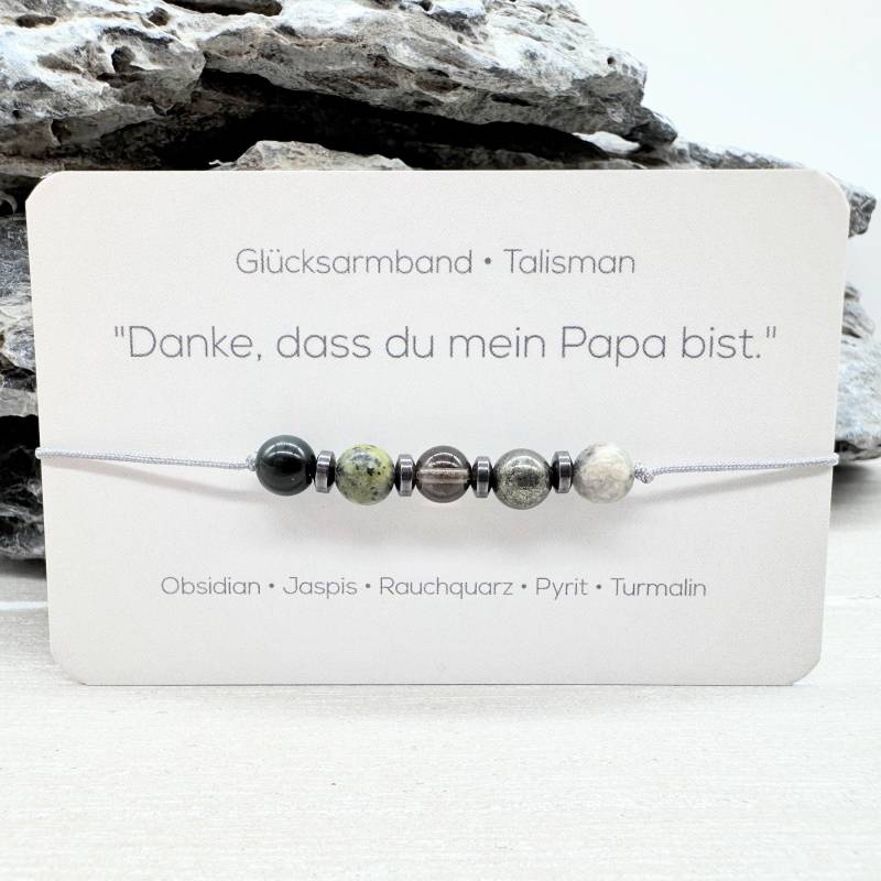 Papa Armband Edelstein Macramé Obsidian Jaspis Rauchquarz Pyrit Turmalin Hämatit Ø 6 Mm Geschenk Vatertag Mac048 von MiPerlaDesign