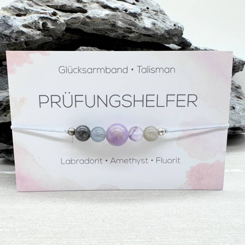 Prüfungsangst Edelstein Macramé Armband Labradorit Amethyst Fluorit Ø 6 Mm + 8 Glücksbringer Talisman von MiPerlaDesign