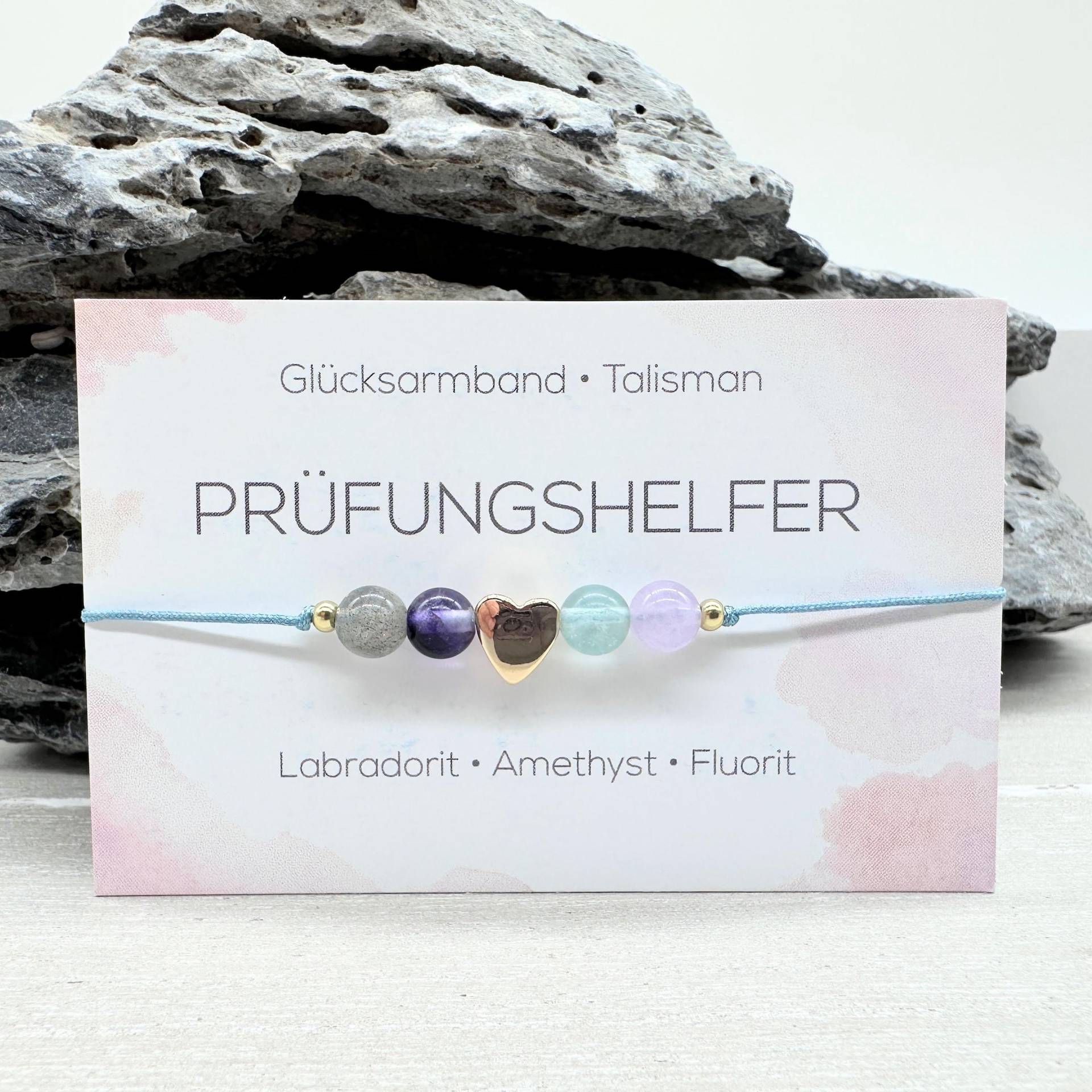 Prüfungshelfer Edelstein Macramé Armband Labradorit Fluorit Amethyst Ø 6 Mm Perle Herz Glücksbringer Mac010.3 von MiPerlaDesign