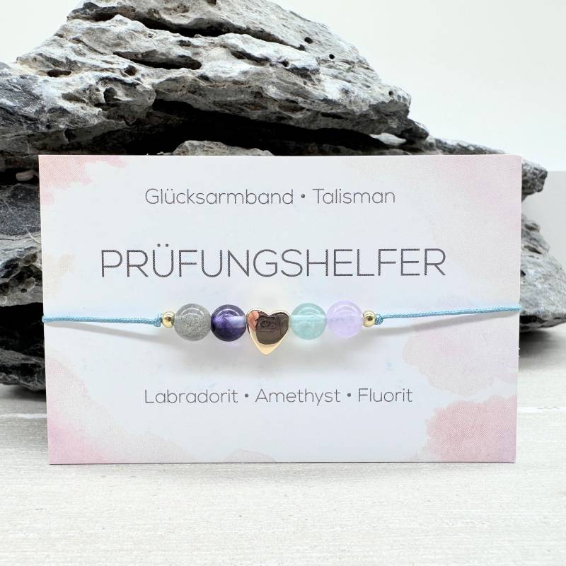 Prüfungshelfer Edelstein Macramé Armband Labradorit Fluorit Amethyst Ø 6 Mm Perle Herz Glücksbringer Mac010.3 von MiPerlaDesign