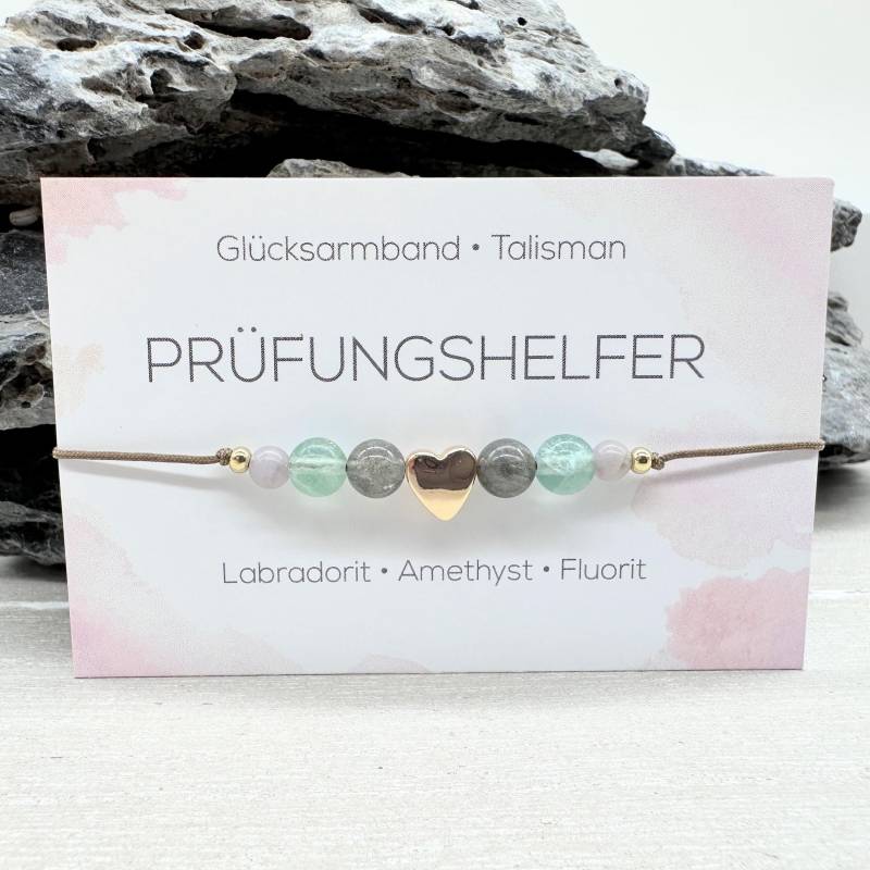 Prüfungshelfer Edelstein Macramé Armband Labradorit Fluorit Ø 6 Mm Amethyst 4 Perle Herz Glücksbringer Mac010.2 von MiPerlaDesign