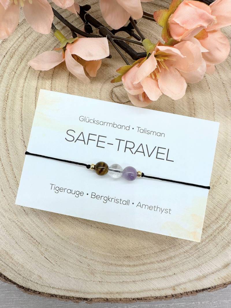 Safe-Travel Edelstein Macramé Armband Tigerauge Bergkristall Amethyst Ca. Ø 6 Mm Glücksbringer Reisebegleiter Art.-Nr.mac034 von MiPerlaDesign