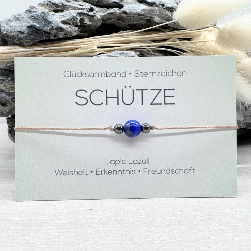 Schütze Edelstein Macramé Armband Lapislazuli Ø 6 Mm Hämatit 4 Sternzeichen Glücksarmband von MiPerlaDesign