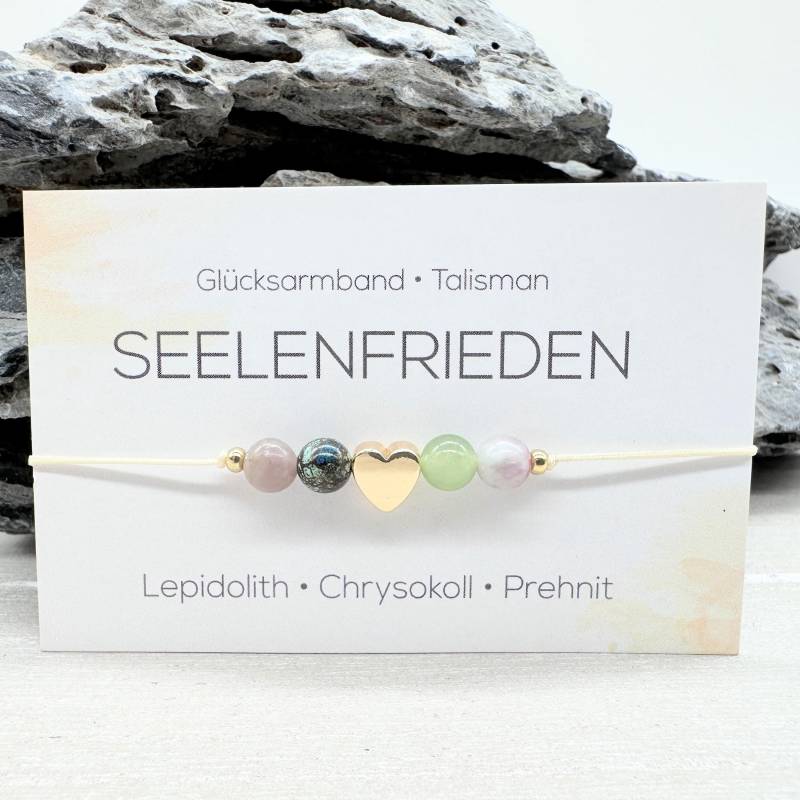 Seelenfrieden Edelstein Macramé Armband Lepidolith Chrysokoll Prehnit Ø 6mm Glücksbringer Entspannung Ruhe Herz Mac039.2 von MiPerlaDesign