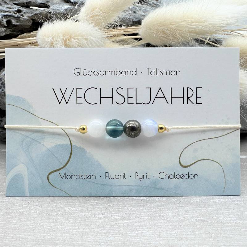Wechseljahre Edelstein Macramé Armband Mondstein Fluorit Pyrit Chalcedon Ø 6 Mm Glücksbringer Talisman Art.-Nr. Mac016 von MiPerlaDesign