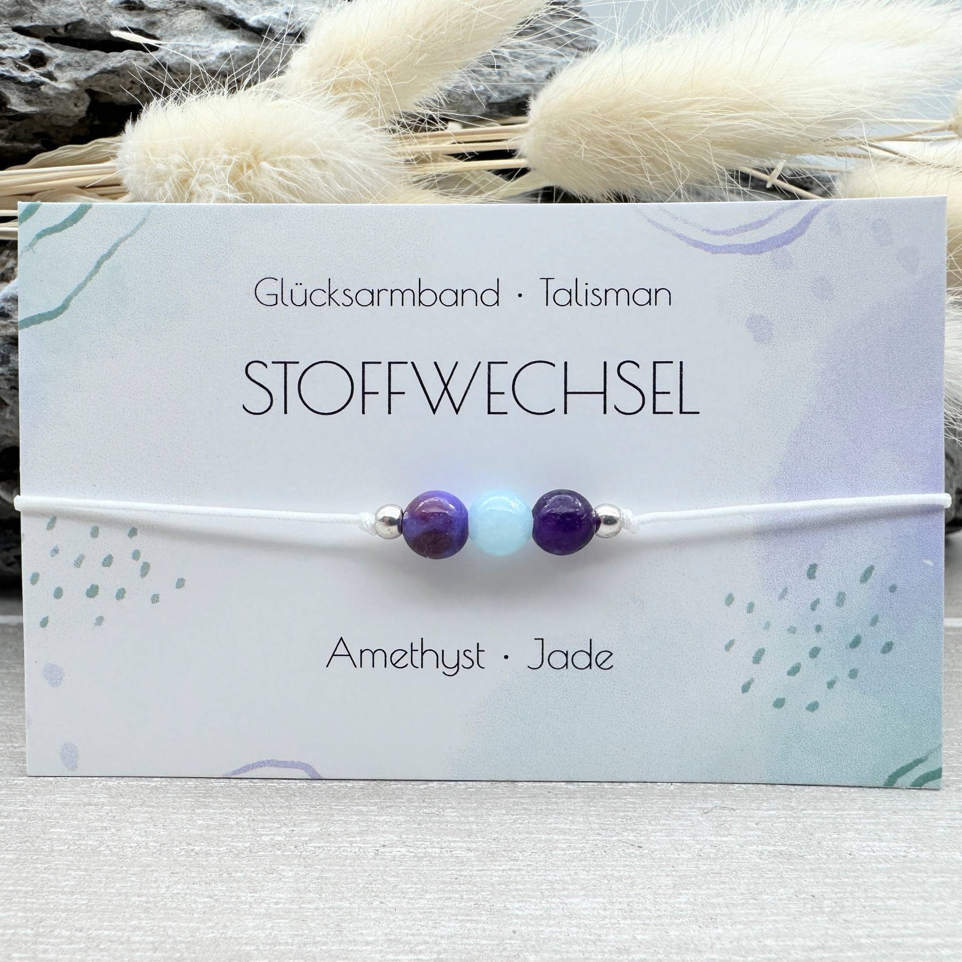 stoffwechsel Amethyst Und Jade Edelstein Macramé Armband Ca. Ø 6 Mm Glücksbringer Talisman Wohlbefinden Balance von MiPerlaDesign