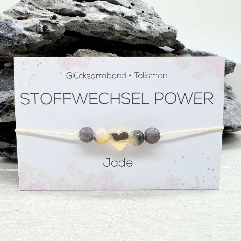 stoffwechsel Power Edelstein Macramé Armband Jade Gelb-Braun Ca. Ø 6 Mm Perle Herz Talisman Wohlbefinden Art.-Nr. Mac017.3 von MiPerlaDesign