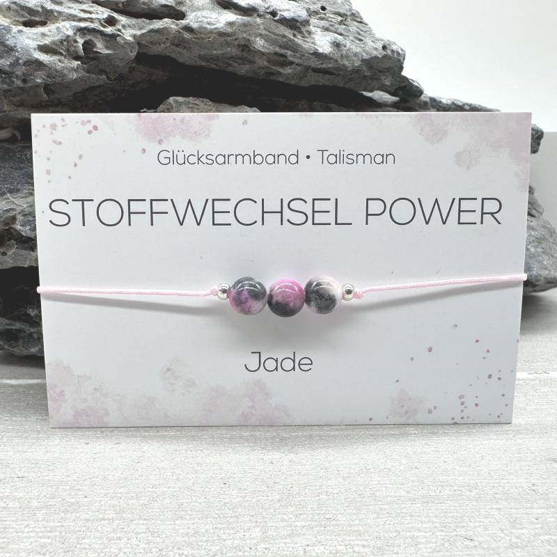stoffwechsel Power Edelstein Macramé Armband Jade Pink-Grau Ø 6 Mm Glücksbringer Talisman Wohlbefinden Art.-Nr. Mac017.3 von MiPerlaDesign