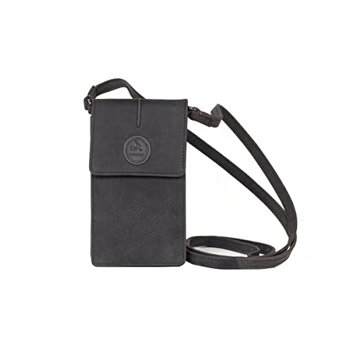 MiTASCH Handytasch Handy Umhängetasche Damen Leder mit Geldbeutel + RFID Schutz und einem Schultergurt zum Umhängen Schwarz Grau 10x17,5x3,5cm von MiTASCH