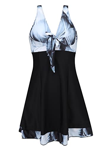 MiYang Damen Einteiler High Waist Printing Swim Kleid Gepolstert Bademode, Abstrakter Druck, Medium von MiYang