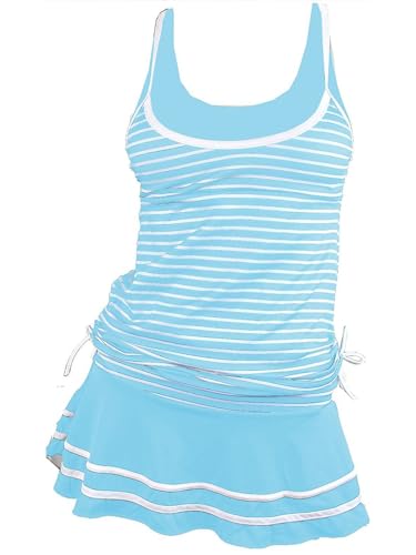 MiYang Damen Tankini Gestreiftes Vintage Badekleid, hellblau, X-Small von MiYang