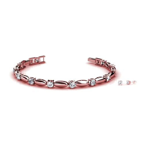MGJ™ Armband- und Ohrring-Set mit Swarovski-Kristallreihen für Damen | Präsentiert in einem hochwertigen weißen Weihnachtsknallbonbon | Hypoallergenes Schmuckgeschenk für sie (Roségold) von Mia Grace Jewellery