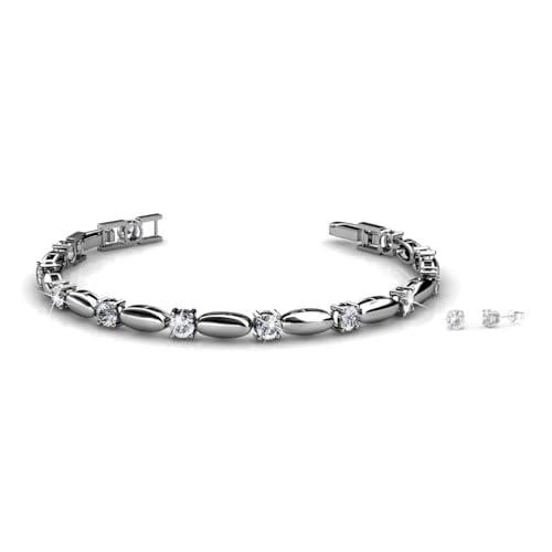 MGJ™ Armband- und Ohrring-Set mit Swarovski-Kristallreihen für Damen | Präsentiert in einem hochwertigen weißen Weihnachtsknallbonbon | Hypoallergenes Schmuckgeschenk für sie (Silber) von Mia Grace Jewellery