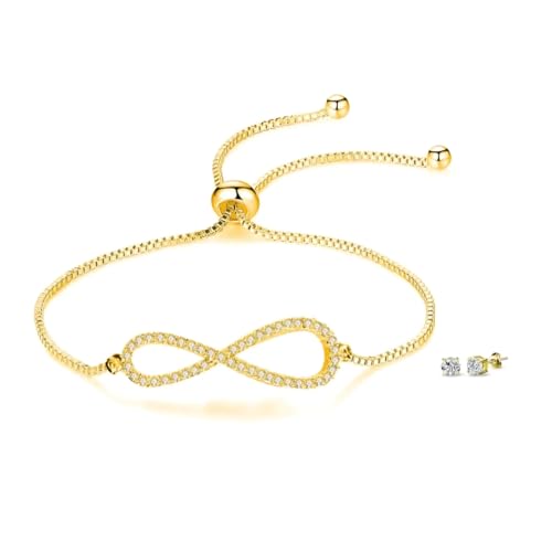Mia Grace Jewellery MGJ™ Damen-Set mit Infinity-Armband und Ohrringen mit Swarovski-Kristallen – Präsentiert in weißer Weihnachtsknallbonbon-Verpackung – Hypoallergenes Schmuckgeschenk für Sie (Gold) von Mia Grace Jewellery