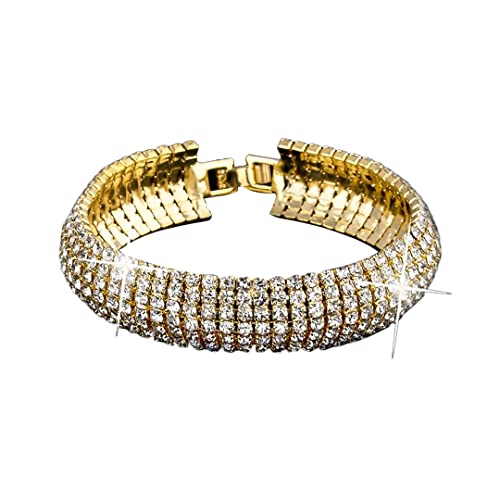 MGJ™ Fünfreihiges Armband mit Swarovski-Kristallen für Damen im Pavé-Design | Hypoallergenes Schmuckgeschenk für sie in hochwertiger weißer Geschenkbox & Beutel & Weihnachtskarte (Gold) von Mia Grace Jewellery