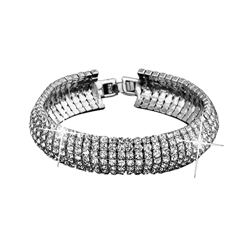 MGJ™ Fünfreihiges Armband mit Swarovski-Kristallen für Damen im Pavé-Design | Hypoallergenes Schmuckgeschenk für sie in hochwertiger weißer Geschenkbox & Beutel & Weihnachtskarte (Silber) von Mia Grace Jewellery