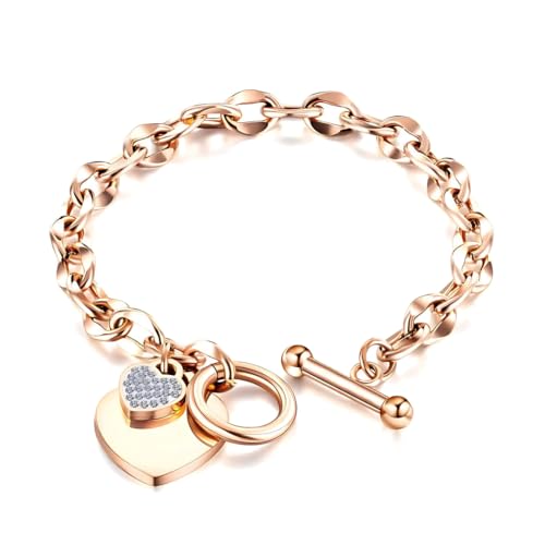 MGJ™ Herz-Charm-Knebelarmband mit Swarovski-Kristallen – Weihnachtsknallbonbon-Geschenkverpackung – Hypoallergenes Schmuckgeschenk für Sie in Silber, Gold oder Roségold (Roségold) von Mia Grace Jewellery