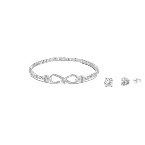 MGJ™ Infinity Pavé Armband- und Ohrring-Set für Damen mit Swarovski-Kristallen | Hypoallergenes Schmuckgeschenk für sie in hochwertiger weißer Geschenkbox und Tasche und Weihnachtskarte (Silber) von Mia Grace Jewellery
