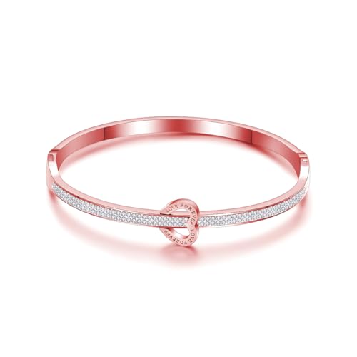 MGJ™ Love Forever Charm-Armreif für Damen mit Swarovski-Kristallen | Hypoallergenes Schmuckgeschenk für sie in hochwertiger weißer Geschenkbox, Beutel und Weihnachtskarte (Roségold) von Mia Grace Jewellery