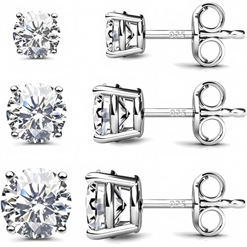 MGJ™ Ohrstecker-Set aus 925 Sterlingsilber mit Swarovski-Kristallen – 3 Paar | Präsentiert in einer weißen Geschenkbox, einem Beutel und einer Weihnachtskarte | Hypoallergenes Schmuckgeschenk für Sie von Mia Grace Jewellery