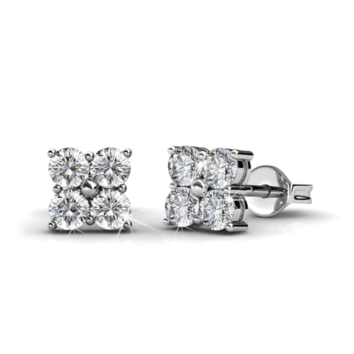 MGJ™ Ohrstecker-Set mit Swarovski-Kristallen, quadratisch, silberfarben, für Damen | Lieferung in weißer Tasche, Schachtel und Weihnachtskarte – hypoallergenes Schmuckgeschenk für Sie von Mia Grace Jewellery