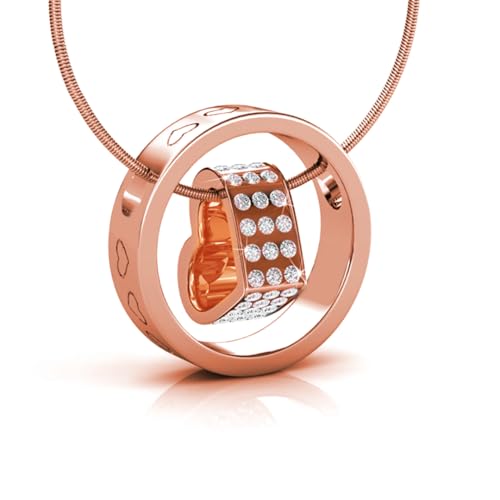 MGJ™ Halskette und Ohrringe mit Swarovski-Kristallen und Herzanhänger für Damen | Hypoallergenes Schmuckgeschenk für sie in hochwertiger weißer Geschenkbox und -tüte und Weihnachtskarte (Roségold) von Mia Grace Jewellery