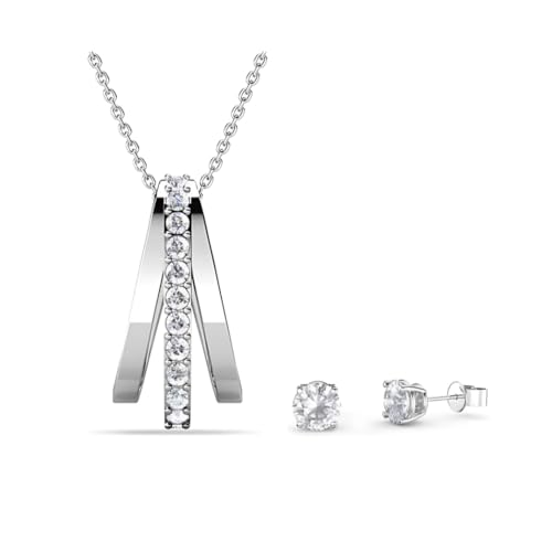 MGJ™ Set mit Halskette und Ohrringen mit A-förmigem Anhänger und Swarovski-Kristallen für Damen | Hypoallergenes Schmuckgeschenk für sie in hochwertiger weißer Geschenkbox, Beutel und Weihnachtskarte von Mia Grace Jewellery