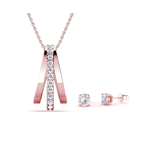 MGJ™ Set mit Halskette und Ohrringen mit A-förmigem Anhänger und Swarovski-Kristallen für Damen | Hypoallergenes Schmuckgeschenk für sie in hochwertiger weißer Geschenkbox, Beutel und Weihnachtskarte von Mia Grace Jewellery