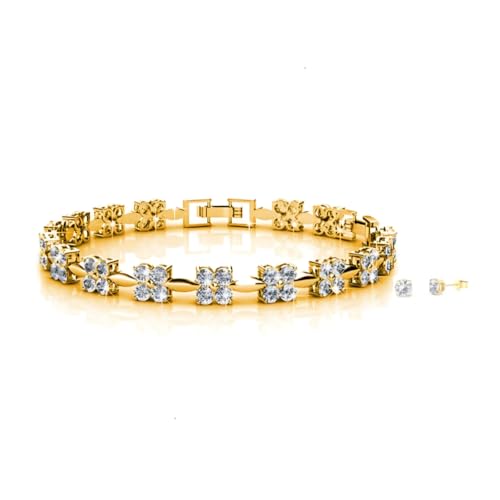 MGJ™ Solitär-Armreif- und Ohrring-Set mit Swarovski-Kristallen für Damen | Hypoallergenes Schmuckgeschenk für sie in hochwertiger weißer Geschenkbox, Beutel und Weihnachtskarte (Gold) von Mia Grace Jewellery