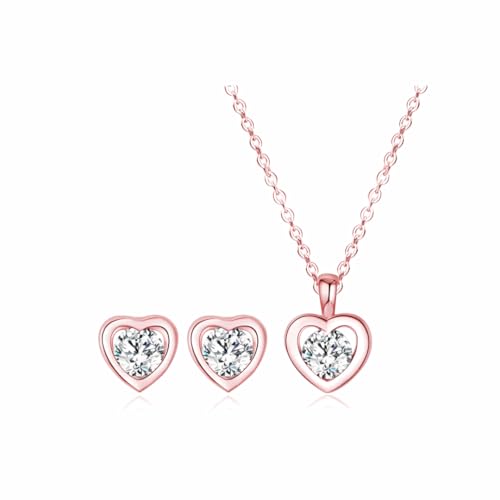 MGJ™ Swarovski Kristall Herz Anhänger & Ohrringe Set für Damen | Präsentiert in weißer Box, Tasche und Weihnachtskarte für eine festliche Note | Hypoallergenes Schmuckgeschenk für Sie (Roségold) von Mia Grace Jewellery