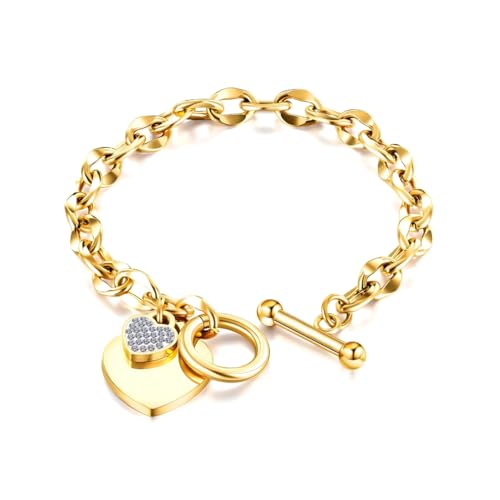 MGJ™ Swarovski-Kristall-Herz-Charm-Knebelarmband für Damen – Hypoallergenes Silber-/Roségold-Schmuckgeschenk für sie | Inklusive hochwertiger weißer Geschenkbox (Gold) von Mia Grace Jewellery